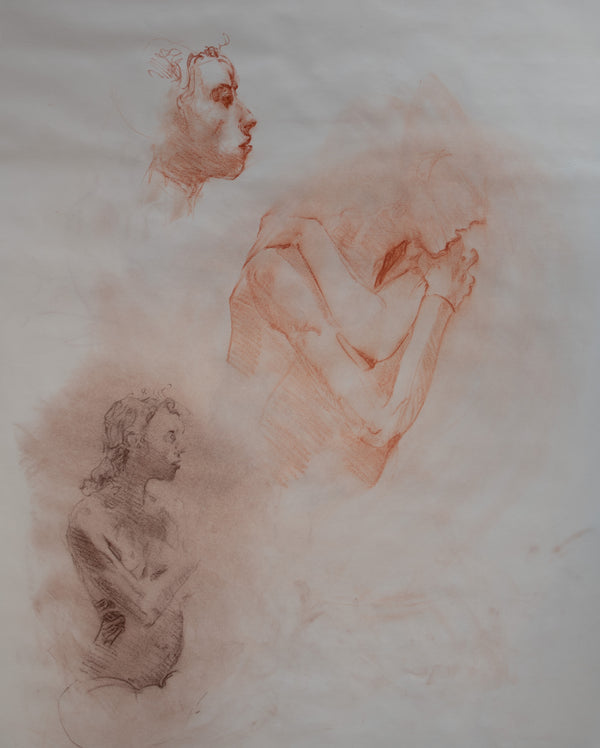 James Leonard - Figure drawing of woman embracing self