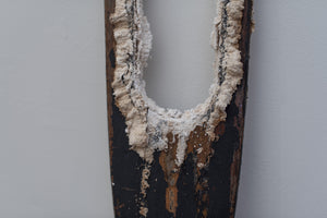 James Leonard - Detail of white, frosted ribboning caused by lye pellets in Untitled Oar no. 4