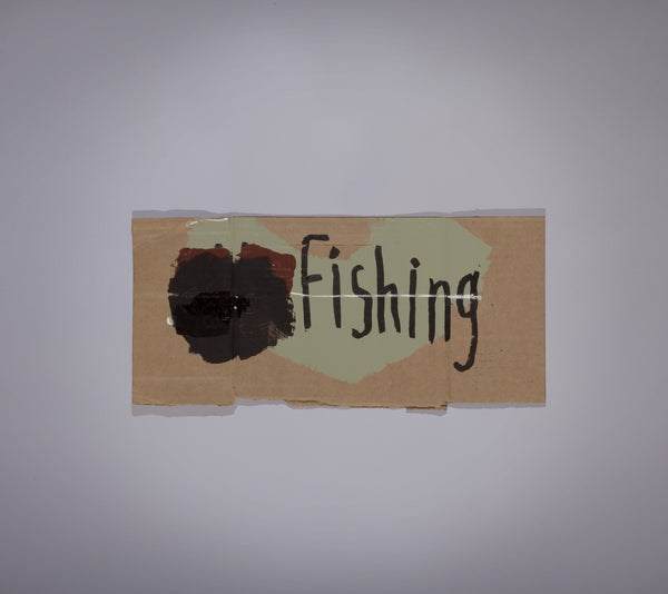 James Leonard - No Fishing Sign no. 35 is a small work painted in tones of hunter camouflage; it states "no fishing" but the word "no" has been blotted out
