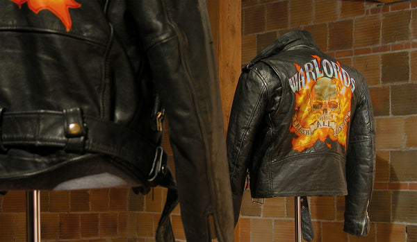 James Leonard - Detail of Warlords, an artwork mimicking the dress of leather-clad motorcycle gangs