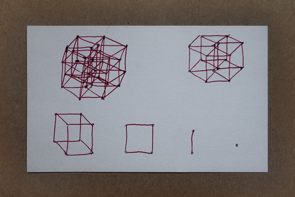 James Leonard - Drawing of a 5-dimensional hypercube followed by drawings of the sum of its parts