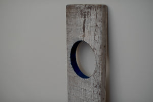 James Leonard - Detail of velveteen blue paint present on the inner circular cut out of the paddle in Untitled Oar no. 8