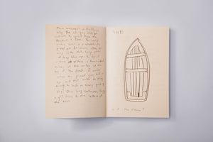 Journal entry from A Kiss for Luck performance artwork featuring drawing of boat to be carved away during the project.