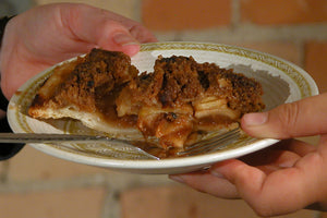 Detail of a slice of pie being handed over from server to consumer-James Leonard's My Mother's Dutch Apple Pie, 2004