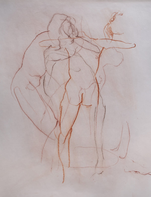 James Leonard - Conte figure drawing of woman from multiple angles