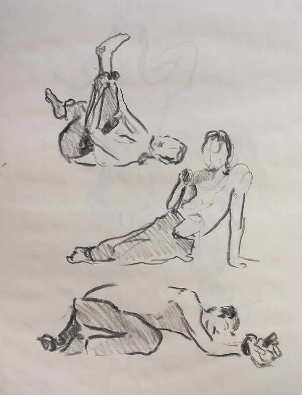 James Leonard - Figure drawing of man in three poses in which one he's bound at the wrists