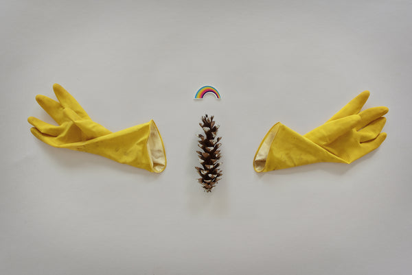 James Leonard - Last Rocket Arrangement using yellow gloves, pine cone, and rainbow