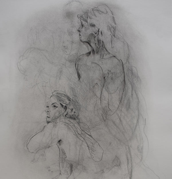 James Leonard - Figure drawing of woman in two poses, both looking outward