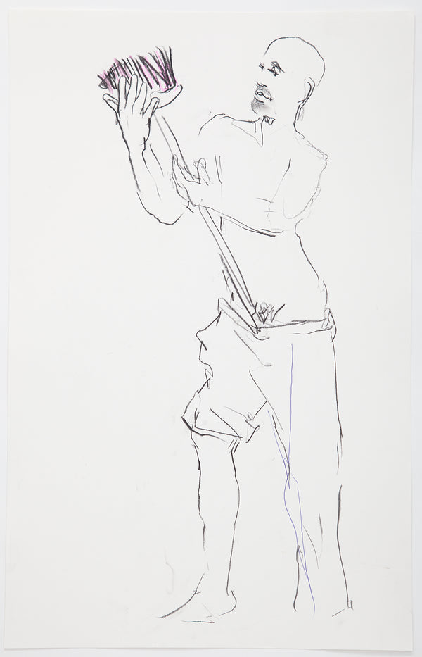 James Leonard - Figure drawing of man caressing broom