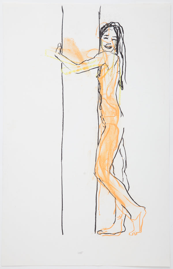 James Leonard - Figure drawing of nude woman hugging tree