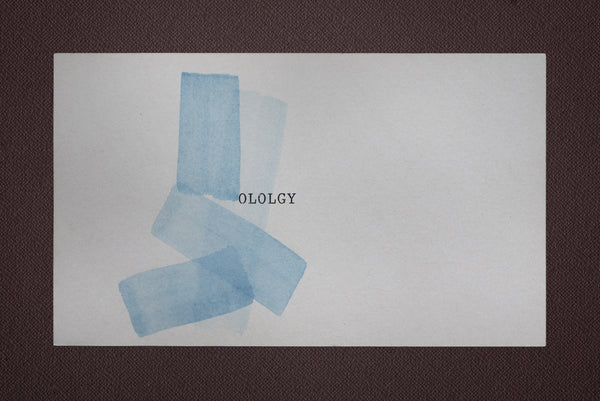 James Leonard - delicate blue watercolor with misspelling of Greek suffix -ology
