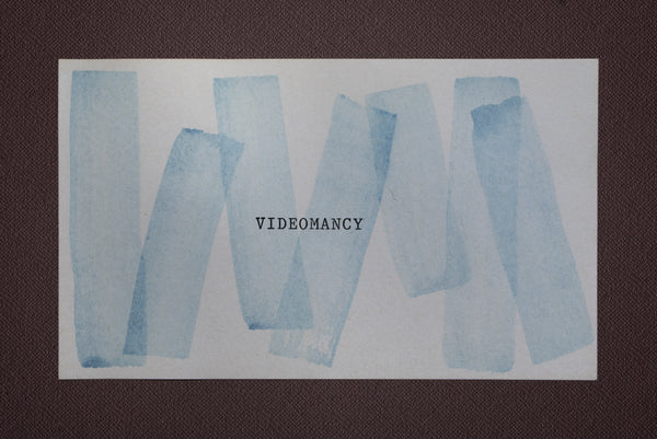 James Leonard - blue watercolor painted on index card that mentions form of divination by video screen
