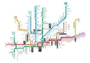 James Leonard - A postcard version of the transit map depicted in the installation, Greyline, featuring the artist's renderings of an improved Chicago subway line  