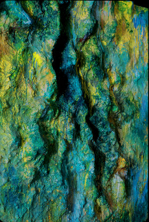 James Leonard - Detail of Topographic Painting no. 2, showcasing aqua blues, yellow, and green