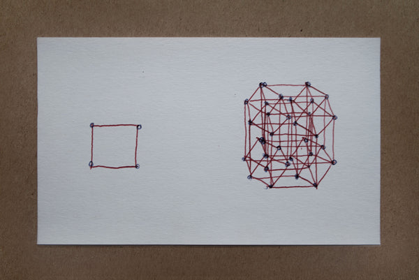 James Leonard - Freehand drawing of a 2-dimensional square and a 5-dimensional hypercube