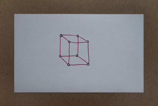 James Leonard - 3 dimensional cube drawn in red ink