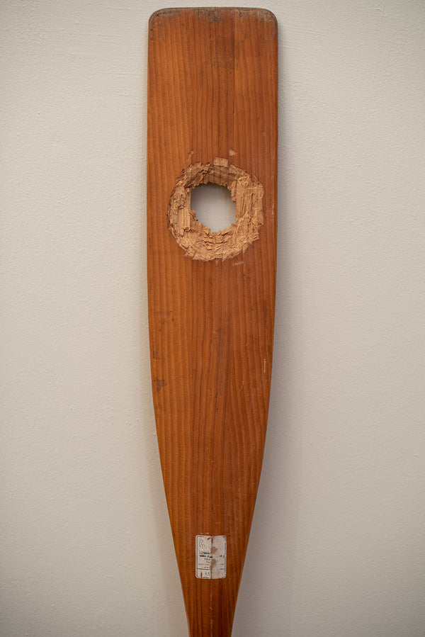 James Leonard- Untitled Oar no. 1, depicting a chewed hole in wooden paddle 