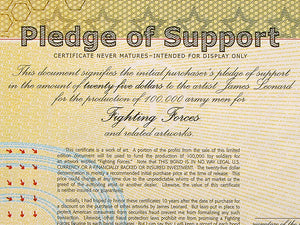 James Leonard - Print detail from The Warbonds Certificate stating pledge of support and that the certificate is a work of art