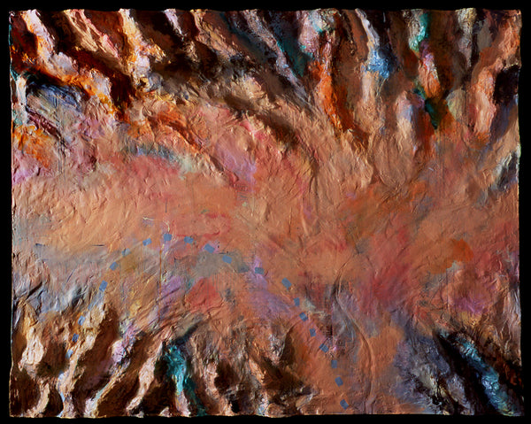 James Leonard - Full image of Topographic Painting no. 3 which depicts flat landscape flanked by mountain terrain 