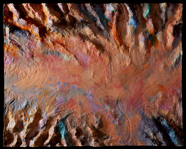 James Leonard - Full image of Topographic Painting no. 3 which depicts flat landscape flanked by mountain terrain 