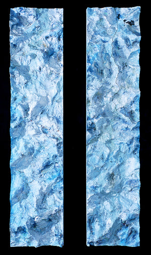 James Leonard - Full image of Topographic Painting no. 4 diptych of icy blue ranges