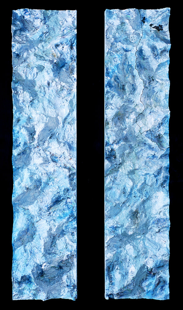 James Leonard - Full image of Topographic Painting no. 4 diptych of icy blue ranges
